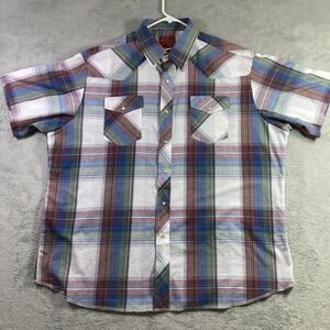 Rustler Pearl Snap Shirt Men 2XL Plaid Western X Long Tails Cowboy Pockets